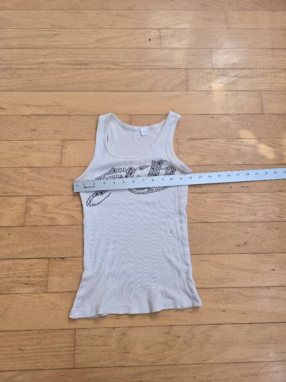 vintage Y2K | blinged-out white ribbed fitted tank top | WMS S - Picture 8 of 10